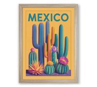 Mexico Desert Blooms Retro Framed Wall Art Print A3 (42×29.7cm) Oak, Wall Decor for Living Room, Bedroom, Office & Home, Ready to Hang, Art Gift