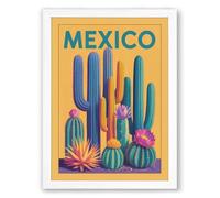 Mexico Desert Blooms Retro Framed Wall Art Print A3 (42×29.7cm) White, Wall Decor for Living Room, Bedroom, Office & Home, Ready to Hang, Art Gift