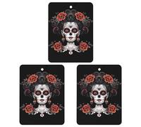 Mexico Dia De Los Muertos 3Pcs Car Air Fresheners Hanging Long Lasting Scents Auto Fresheners Aromatherapy Tablets Rearview Mirror Interior Accessories
