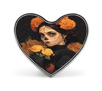 Mexico Dia De Los Muertos Print Heart Badge Metal Decorative Brooches 1 Inch Funny Lapel Pin Gift Or Backpack Clothing