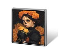Mexico Dia De Los Muertos Print Square Badge Metal Decorative Brooches 0.7 Inch Funny Lapel Pin Gift for Backpack Clothing