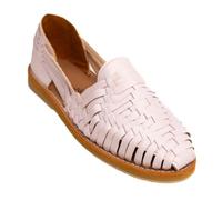 Mexico en la Piel Women's Handmade Leather Huarache Flats - Slip-On Closed Toe Sandals - White & Black, White, 2 UK