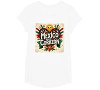 Mexico En Mi Corazon Viva Mexico Women Festive Skull Sun T-Shirt, Girls, White, Large