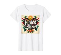 Mexico En Mi Corazon Viva Mexico Women Festive Skull Sun T-Shirt, Women, White, XL