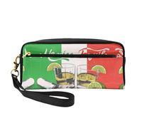 Mexico Flag and Tequila Double-Sided Printed Leather Portable Makeup Pouch-Multi-Purpose Cosmetic Bag, Pencil Case and Organizer for Women