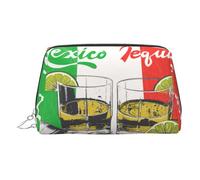 Mexico Flag and Tequila Leather Toiletry Organizer Bag, Travel-Friendly Makeup Pouch for Women