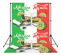 Mexico Flag And Tequila Print 5×7ft Photo Backdrop, Seamless Background Cloth For Studio And Portrait Photography Wedding Party