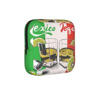 Mexico Flag and Tequila Print Sanitary Pad Storage Bag, Sanitary Pad Bags, Portable Period Bag with Zipper for Female Girls
