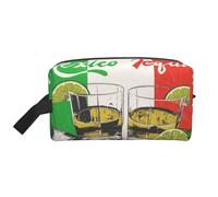 Mexico Flag and Tequila Print Storage Bag â€“ Large Travel Cosmetic Makeup Bags, Portable Pouch Organizer for Toiletries, Accessories