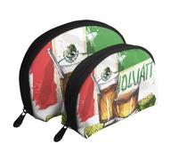 Mexico Flag and Tequila Printed Makeup Bags 2-Piece Portable Shell Travel Toiletry Bag Cosmetic Organizer Bag for Women