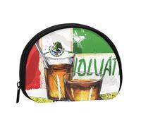 mexico flag and tequila Printed Mini Coin Pouch, Shell Shape Zip Around Wallet, Small Zipper Pouch for Cash, Cards, Keys, Lipstick, Storage Pouch, Travel Organizer