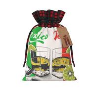 Mexico Flag And Tequila Printing 4.7x6.9 Inch Christmas Bag Drawstring Closure,For Christmas Anniversaries Birthdays,Holds Gifts