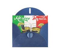 Mexico Flag And Tequila Printing Horizontal Love Buckle Pearl Paper Holiday Greeting Card With Envelopes For Friends, Family