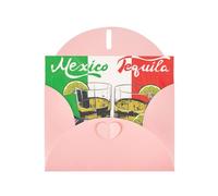 Mexico Flag And Tequila Printing Horizontal Love Buckle Pearl Paper Holiday Greeting Card With Envelopes For Friends, Family