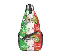 Mexico Flag and Tequila Tropical Beach Palm Tree Sunset Crossbody Bag Men'S Chest Cross Body Bag, Light, For Hiking And Travel