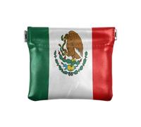 Mexico Flag Blue Red Mexican Mx National Women's Leather Coin Purses Pouches Fancy Mini Makeup Bag for Men Women Travel