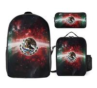 Mexico Flag Eagle 3 Pieces Set Laptop Backpack Travel Daypack with Lunch Box Pencil Case for Men Women