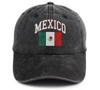 Mexico Flag Hat for Men Women, Print Adjustable Cotton Washed Mexican Patriotic Baseball Cap, Mexico Black, One Size
