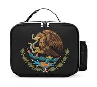 Mexico Flag Leather Lunch Bag Insulated Lunchbox Meal Tote Handbags with Detachable Buckled Handle