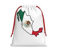 Mexico Flag Map Print Christmas Drawstring Gift Bags, Xmas Holiday Fabric Gift Wrapping Bag For Party, Size-L