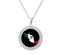 Mexico Flag Map Women's Round Diamond Necklace Vintage Alloy Pendants Multicolored Sparkly Jewelry