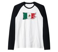 Mexico Flag Mexican Pride Chicano Heritage Tattered Raglan Baseball Tee