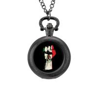 Mexico Flag Nation Spirit Vintage Pocket Watches Roman Numerals Quaretz Watch with Chain Christmas Birthday Gifts Black-Style