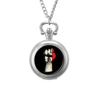 Mexico Flag Nation Spirit Vintage Pocket Watches Roman Numerals Quaretz Watch with Chain Christmas Birthday Gifts Silver-Style