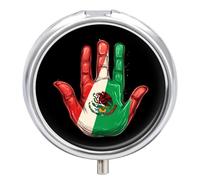 Mexico Flag Palm Pill Box 3 Compartment Small Portable Medicine Case Pill Organizer for Pocket Purse