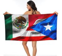 Mexico Flag Porto Rico Flag Beach Towel, Lightweight Bath Towels Skin Friendly Beach Blanket For Travel Adults Women 80X130Cm