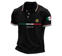 Mexico Flag Printed T-Shirts O-Neck Loose Short Sleeve Tops for Men (Black XL)