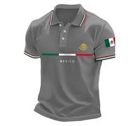 Mexico Flag Printed T-Shirts O-Neck Loose Short Sleeve Tops for Men (Grey XXL)