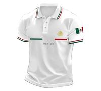 Mexico Flag Printed T-Shirts O-Neck Loose Short Sleeve Tops for Men (White M)