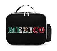 Mexico Flag Symbol Leather Lunch Bag Insulated Lunchbox Meal Tote Handbags with Detachable Buckled Handle