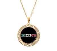 Mexico Flag Symbol Vintage Necklace Gold Silver Pendant Jewelry Lady Multicolored Diamond Necklaces with Chain