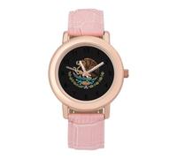 Mexico Flag Women's Watch Pink Rose Gold Strap Wristwatch Minimalist Easy Reader Watchec