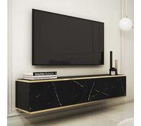 mexico floating wooden tv stand 2 doors in black marble effect