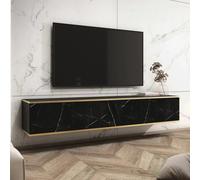 mexico floating wooden tv stand 3 doors in black marble effect