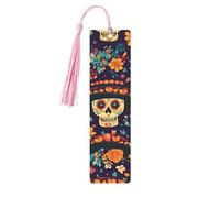 Mexico Flower Skull Bookmark Day of The Dead Skeleton Wooden Bookmark with Tassel Book Mark for Women Men Reading Page Markers Gifts for Book Lovers
