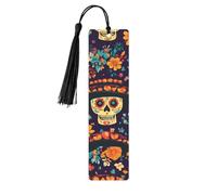 Mexico Flower Skull Bookmark Day of The Dead Skeleton Wooden Bookmark with Tassel Book Mark for Women Men Reading Page Markers Gifts for Book Lovers