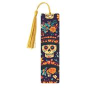Mexico Flower Skull Bookmark Day of The Dead Skeleton Wooden Bookmark with Tassel Book Mark for Women Men Reading Page Markers Gifts for Book Lovers