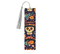 Mexico Flower Skull Bookmark Day of The Dead Skeleton Wooden Bookmark with Tassel Book Mark for Women Men Reading Page Markers Gifts for Book Lovers