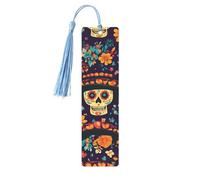 Mexico Flower Skull Bookmark Day of The Dead Skeleton Wooden Bookmark with Tassel Book Mark for Women Men Reading Page Markers Gifts for Book Lovers