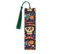 Mexico Flower Skull Bookmark Day of The Dead Skeleton Wooden Bookmark with Tassel Book Mark for Women Men Reading Page Markers Gifts for Book Lovers