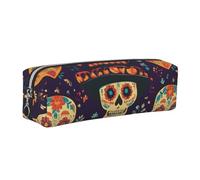 Mexico Flower Skull Pencil Case for Boys Girls Day of The Dead Skeleton Leather Pen Pouch Holder for School Office Travel Portable Stationery Organizer Makeup Bag Silver Zip