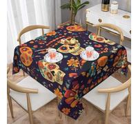 Mexico Flower Skull Square Tablecloth 145x145 cm Day Of The Dead Skeleton Table Clothes Indoor Outdoor Washable Table Covers for Kitchen Wedding Restaurant Buffet Party Decor