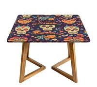 Mexico Flower Skull Square Tablecloth with Elastic Edgs Day Of The Dead Skeleton Fitted Table Cover Waterproof Topper Cap for Dining Wedding Party Picnic 110cm