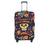 Mexico Flower Skull Suitcase Cover Luggage Protector, Day of The Dead Skeleton Elastic Luggage Covers Anti-Scratch Dustproof Luggage Sleeve Fits 18-21 Inch