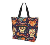 Mexico Flower Skull Tote Bag Women's Shoulder Handbags Day Of The Dead Skeleton Shopping Bags Water-Resistant Large Handbag with Inner Pocket for Work Travel School