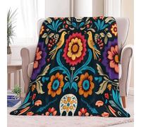 Mexico Flowers Birds Print Throw Blanket for Kids, Dark Brown Soft Cozy Fluffy Flannel Blanket for Girls - 39 x 51 in Warm Fleece Bedding for Teen Sofa Couch Birthday Gift, 100 x 130 cm